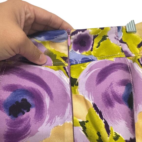 Yoana Baraschi Anthropologie Floral Pencil Skirt Size 4 Purple Blue Midi Retro - Picture 6 of 8